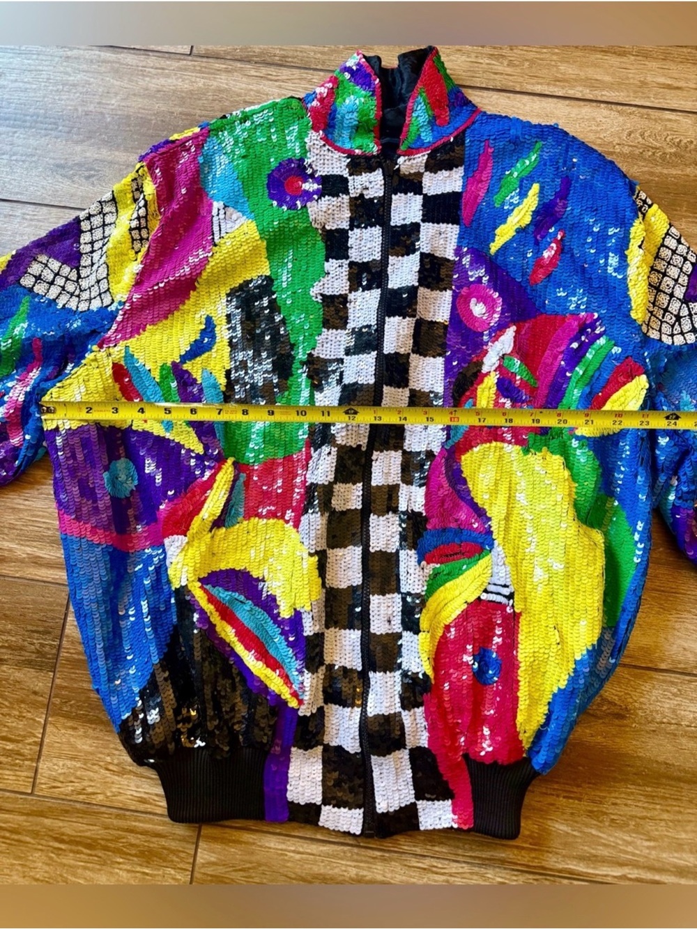 Vintage Gantos Sequin Abstract Checkered Bomber Jacket - Multicolor XXL - Picture 13 of 16